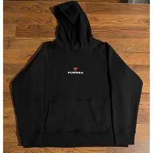 Fuerza Mens Embroidered Logo Hoodie Black Sweatshirt Size Large